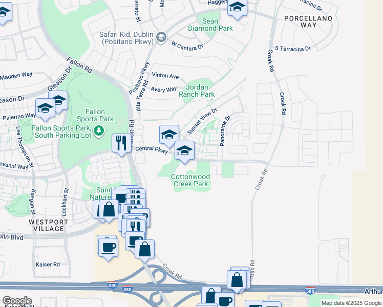 map of restaurants, bars, coffee shops, grocery stores, and more near 4156 Forest Springs Road in Dublin