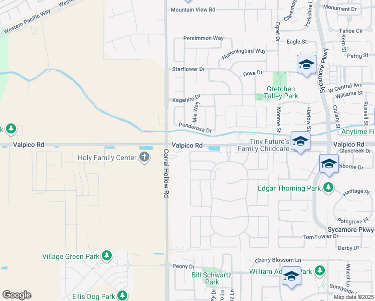map of restaurants, bars, coffee shops, grocery stores, and more near 2821 Beyers Avenue in Tracy