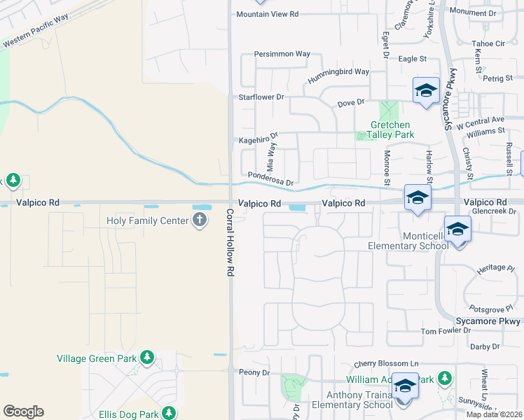 map of restaurants, bars, coffee shops, grocery stores, and more near 18646 Valpico Road in Tracy