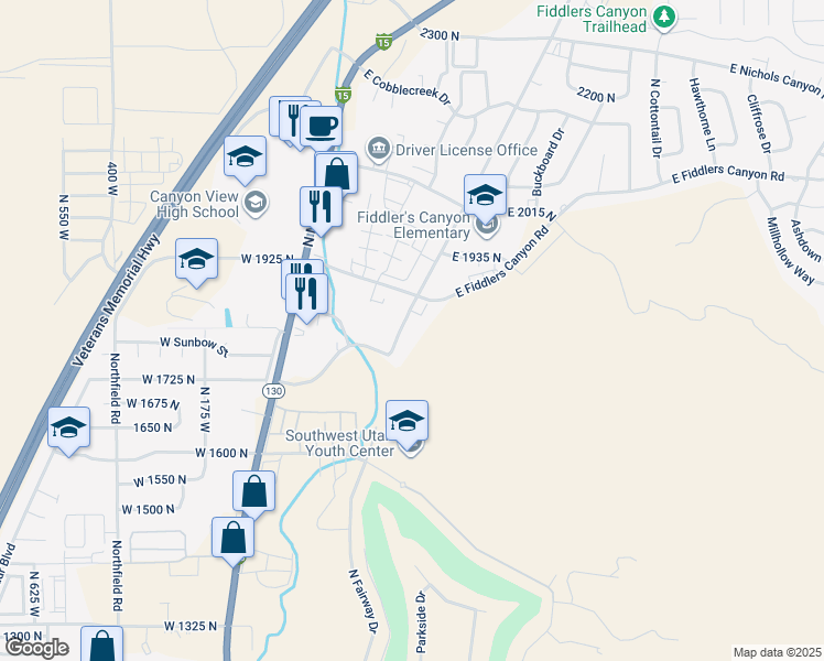map of restaurants, bars, coffee shops, grocery stores, and more near 1810 North Wedgewood Lane in Cedar City