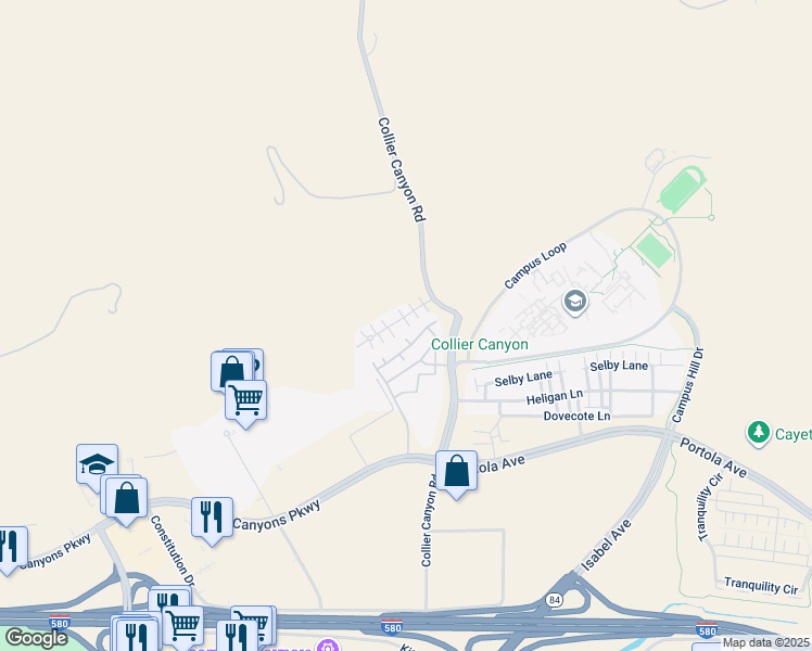 map of restaurants, bars, coffee shops, grocery stores, and more near 46 Meritage Common in Livermore
