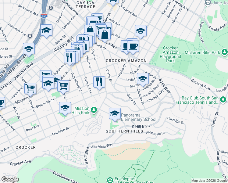 map of restaurants, bars, coffee shops, grocery stores, and more near in San Francisco