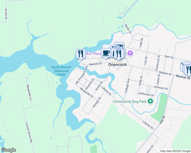 map of restaurants, bars, coffee shops, grocery stores, and more near in Onancock