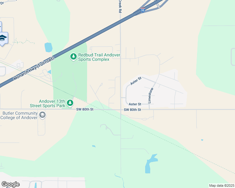 map of restaurants, bars, coffee shops, grocery stores, and more near 1109-1113 N Prairie Creek Rd in Andover