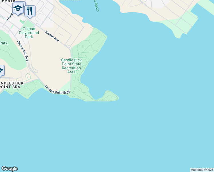 map of restaurants, bars, coffee shops, grocery stores, and more near Hollister Avenue in San Francisco