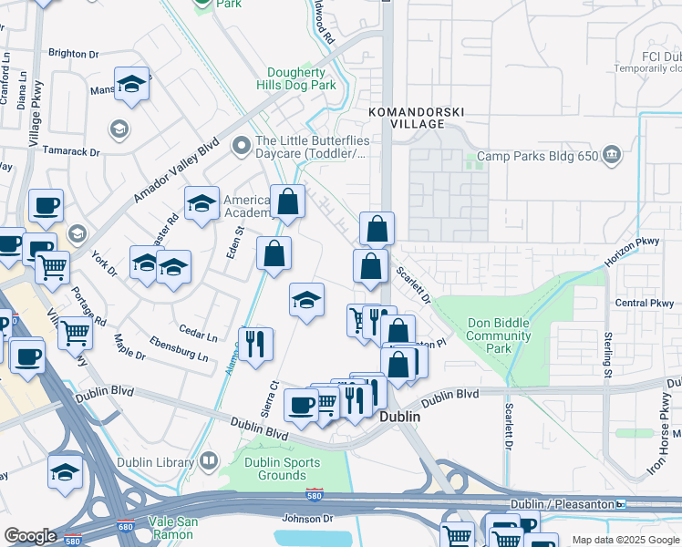 map of restaurants, bars, coffee shops, grocery stores, and more near 6575B Trinity Court in Dublin