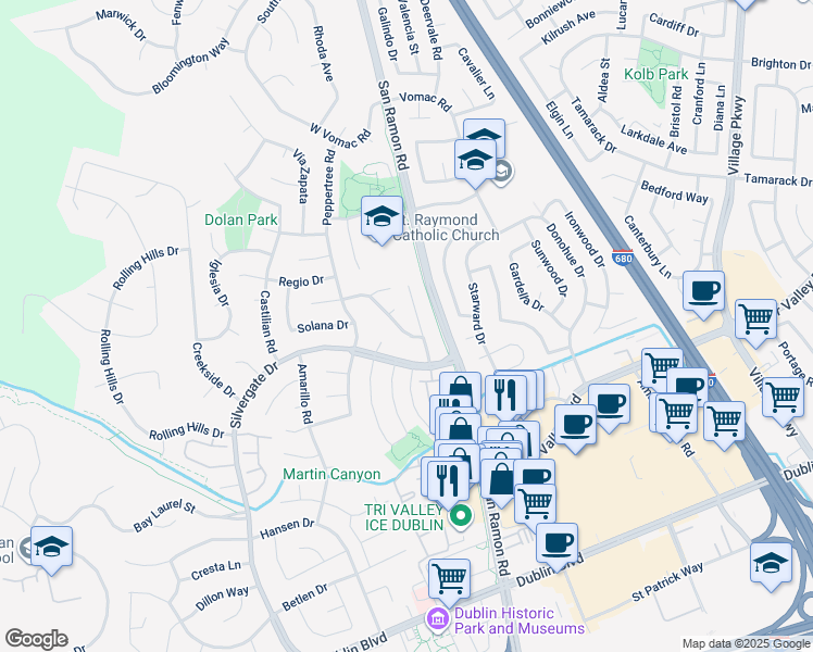 map of restaurants, bars, coffee shops, grocery stores, and more near 11862 Dublin Green Drive in Dublin