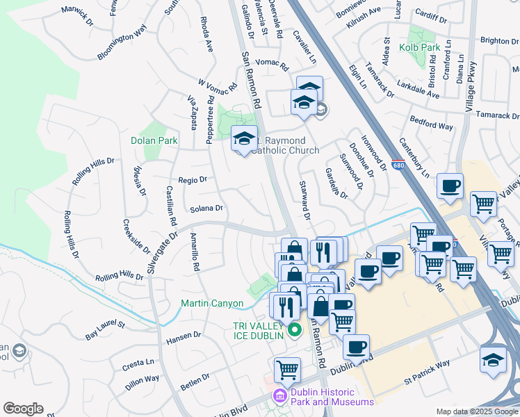 map of restaurants, bars, coffee shops, grocery stores, and more near 11862 Dublin Green Drive in Dublin