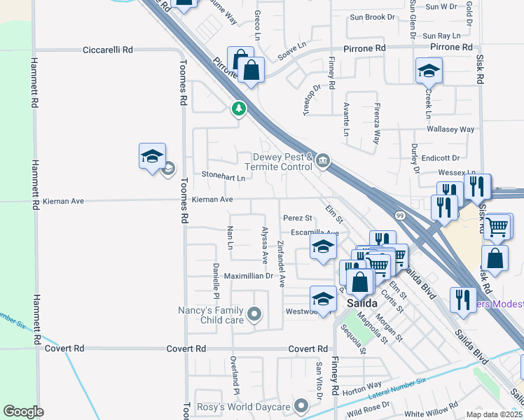 map of restaurants, bars, coffee shops, grocery stores, and more near 4901 Zinfandel Avenue in Salida