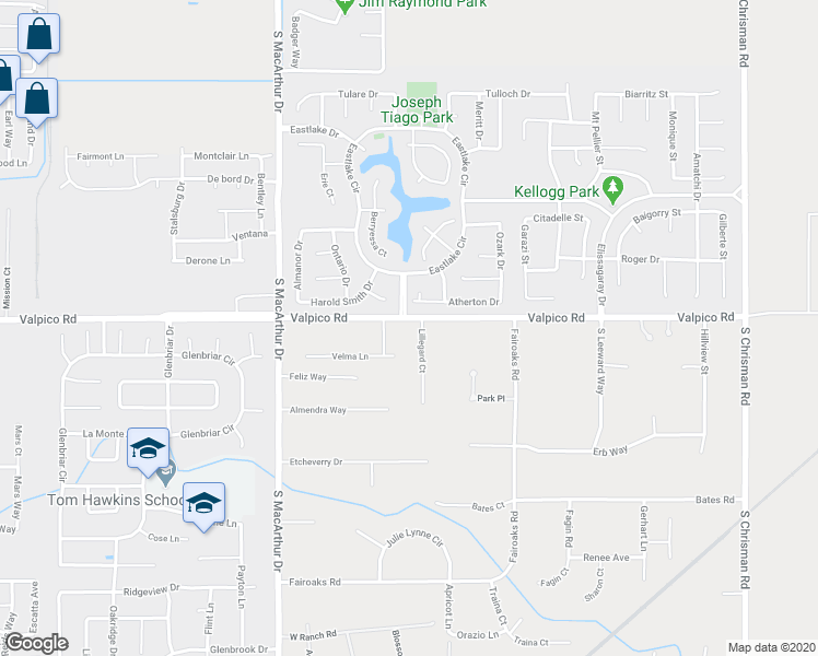 map of restaurants, bars, coffee shops, grocery stores, and more near 27083 Lillegard Court in Tracy