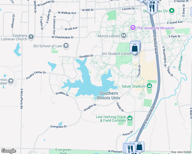 map of restaurants, bars, coffee shops, grocery stores, and more near in Carbondale