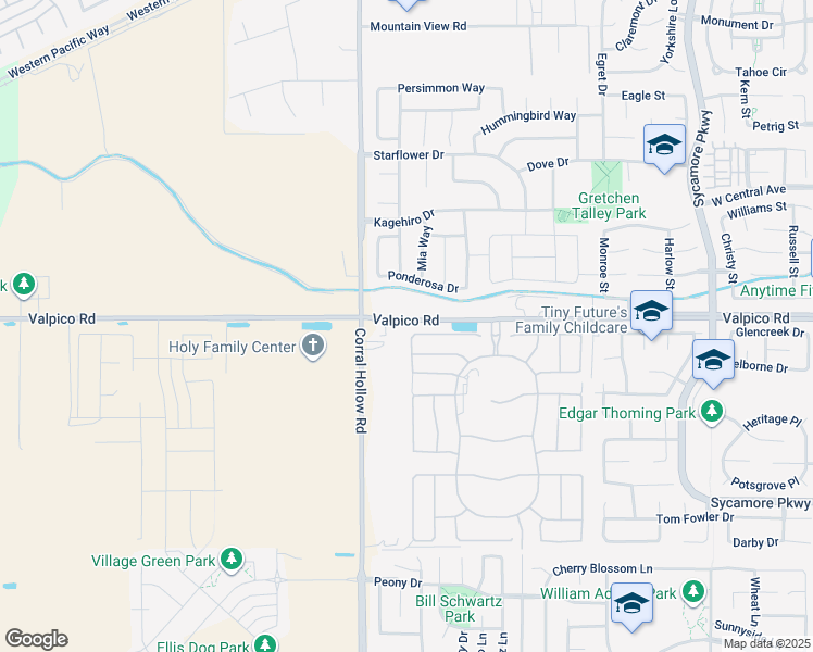 map of restaurants, bars, coffee shops, grocery stores, and more near 2803 Beyers Avenue in Tracy