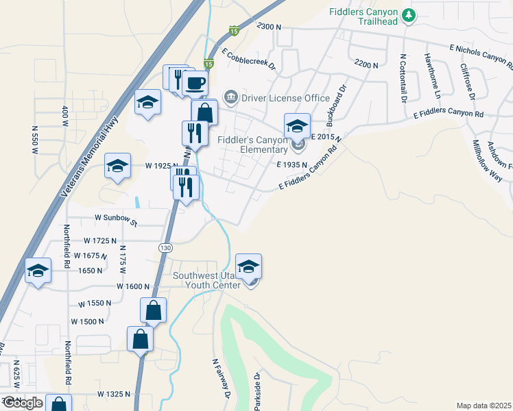 map of restaurants, bars, coffee shops, grocery stores, and more near 1810 North Wedgewood Lane in Cedar City
