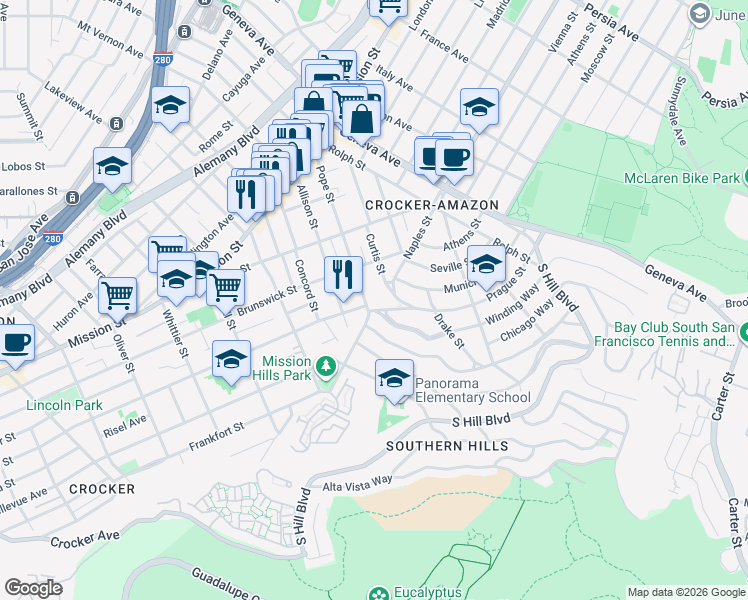 map of restaurants, bars, coffee shops, grocery stores, and more near in San Francisco