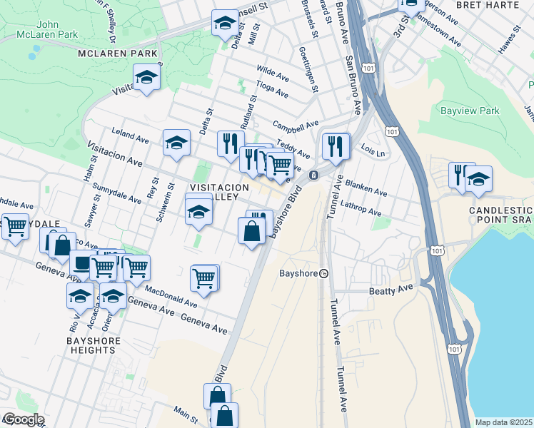 map of restaurants, bars, coffee shops, grocery stores, and more near in San Francisco