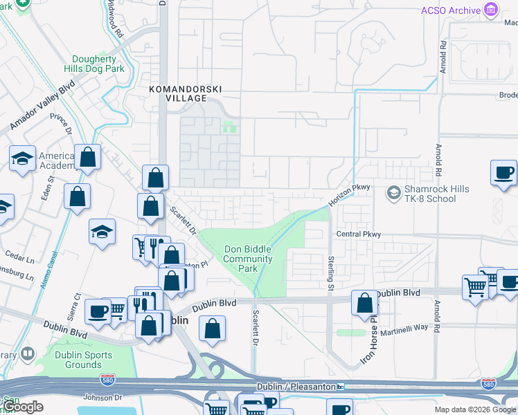 map of restaurants, bars, coffee shops, grocery stores, and more near 5990 Peridot Pl in Dublin