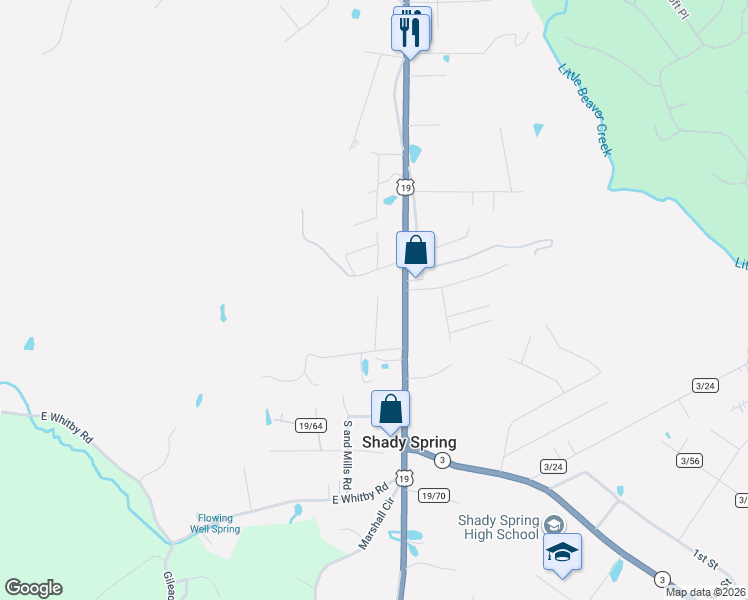 map of restaurants, bars, coffee shops, grocery stores, and more near 155 Trail Street in Shady Spring