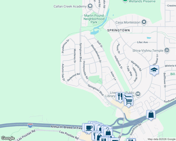 map of restaurants, bars, coffee shops, grocery stores, and more near 1361 Morning Glory Circle in Livermore