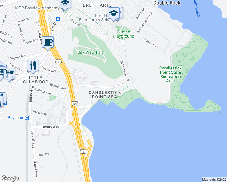 map of restaurants, bars, coffee shops, grocery stores, and more near 261 Crescent Way in San Francisco