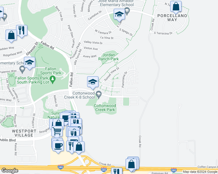 map of restaurants, bars, coffee shops, grocery stores, and more near 2336 Carbondale Way in Dublin