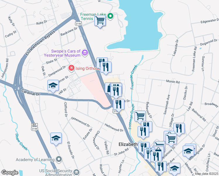 map of restaurants, bars, coffee shops, grocery stores, and more near 914 N Dixie Hwy in Elizabethtown