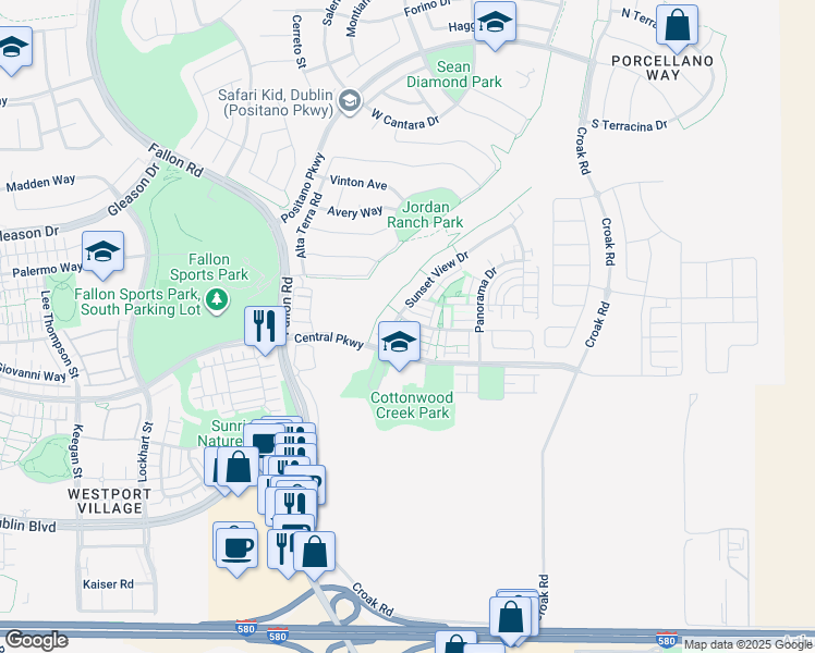 map of restaurants, bars, coffee shops, grocery stores, and more near 2378 Carbondale Way in Dublin