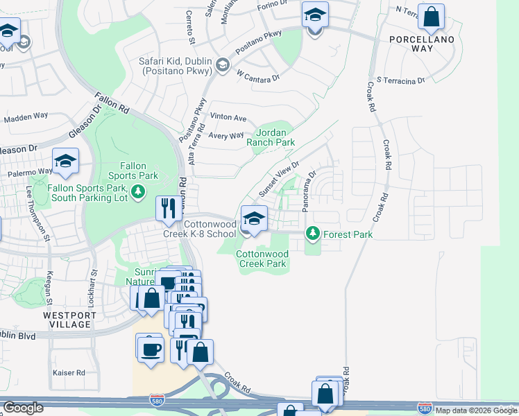 map of restaurants, bars, coffee shops, grocery stores, and more near 2378 Carbondale Way in Dublin