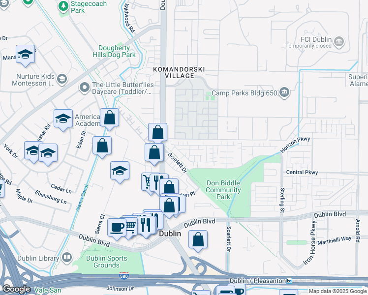 map of restaurants, bars, coffee shops, grocery stores, and more near 6272 Diamond Way in Dublin