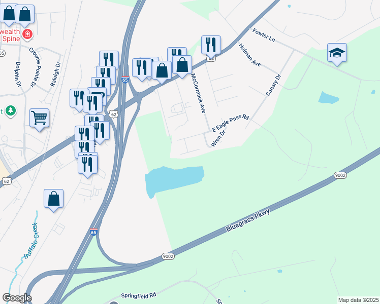 map of restaurants, bars, coffee shops, grocery stores, and more near 40 Teal Drive in Elizabethtown