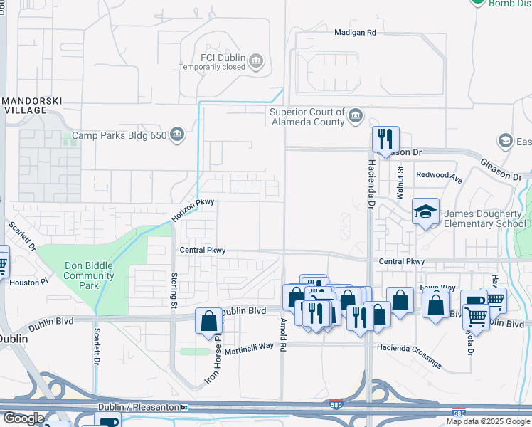 map of restaurants, bars, coffee shops, grocery stores, and more near 5901 Hadley Road in Dublin
