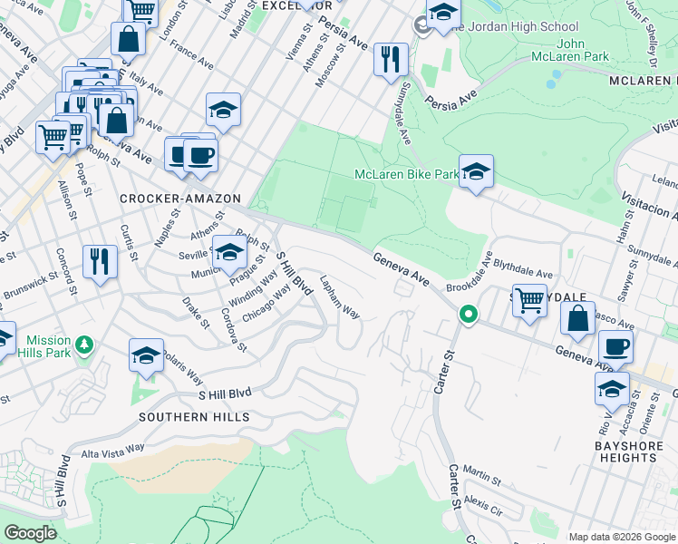 map of restaurants, bars, coffee shops, grocery stores, and more near 792 Rolph Street in San Francisco