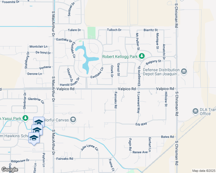 map of restaurants, bars, coffee shops, grocery stores, and more near 1128 Atherton Drive in Tracy