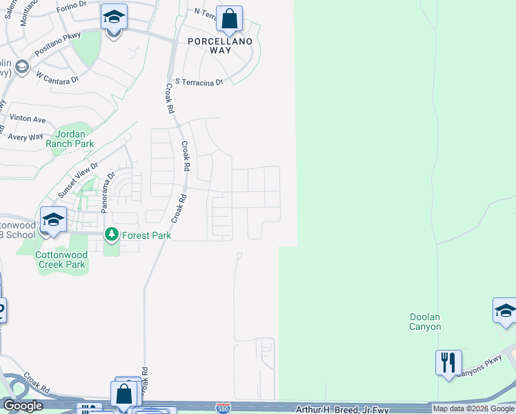map of restaurants, bars, coffee shops, grocery stores, and more near 4038 Croak Road in Pleasanton