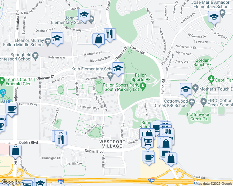 map of restaurants, bars, coffee shops, grocery stores, and more near 4473 Cherico Lane in Dublin