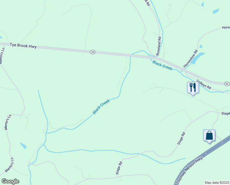 map of restaurants, bars, coffee shops, grocery stores, and more near 3660 Tye Brook Highway in Arrington