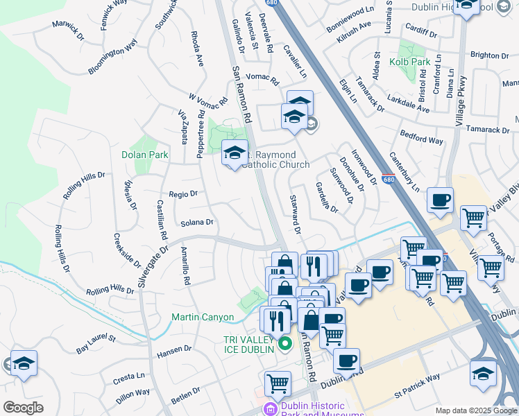map of restaurants, bars, coffee shops, grocery stores, and more near 7765 Woodren Court in Dublin