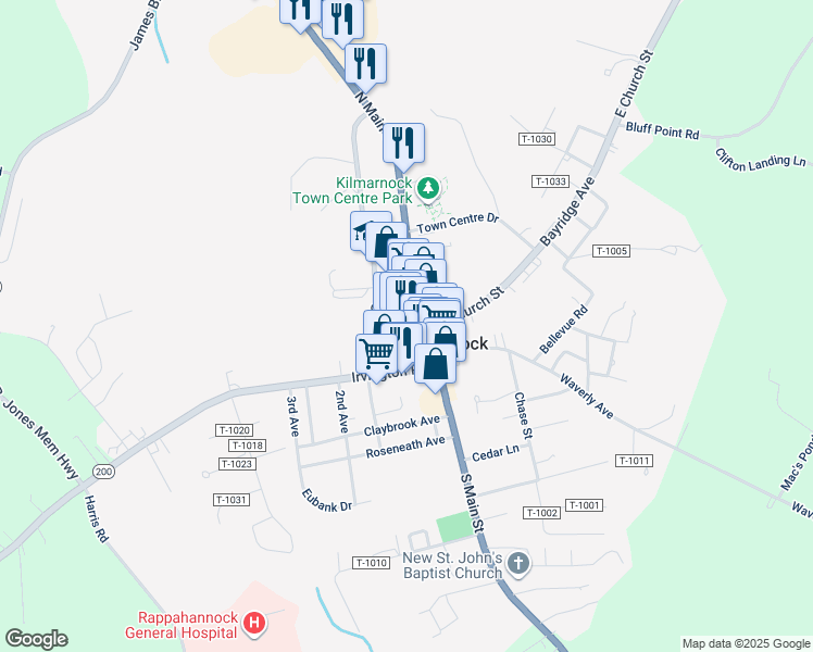 map of restaurants, bars, coffee shops, grocery stores, and more near 24 West Church Street in Kilmarnock
