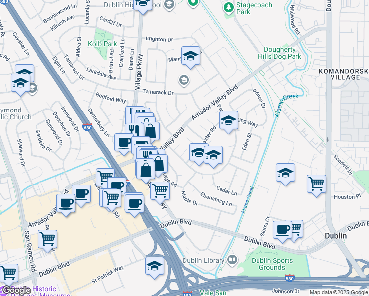 map of restaurants, bars, coffee shops, grocery stores, and more near 6973 Spencer Court in Dublin