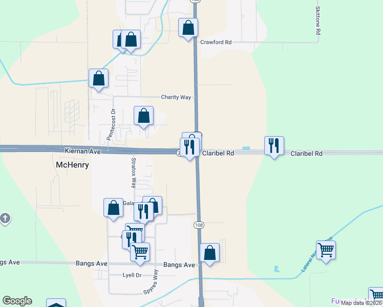 map of restaurants, bars, coffee shops, grocery stores, and more near 5001 McHenry Ave in Modesto