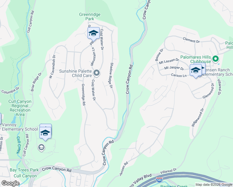 map of restaurants, bars, coffee shops, grocery stores, and more near 5679 Shadow Ridge Drive in Castro Valley