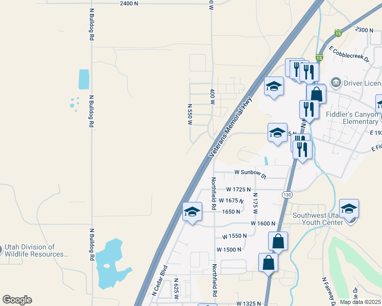 map of restaurants, bars, coffee shops, grocery stores, and more near 1866 North Access Road in Cedar City