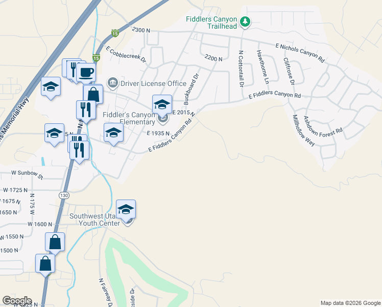 map of restaurants, bars, coffee shops, grocery stores, and more near 504-610 East Fiddlers Canyon Drive in Cedar City