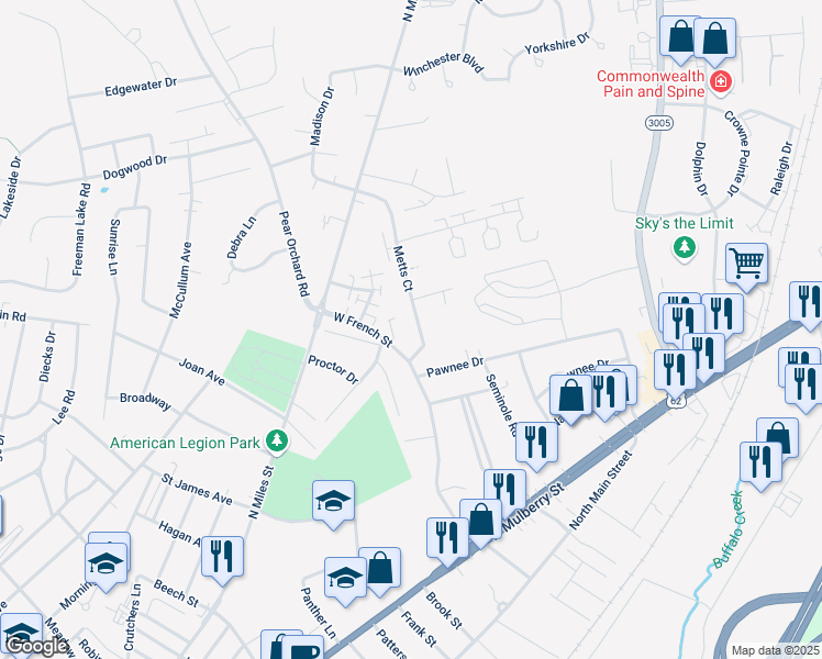 map of restaurants, bars, coffee shops, grocery stores, and more near 252 Metts Court in Elizabethtown