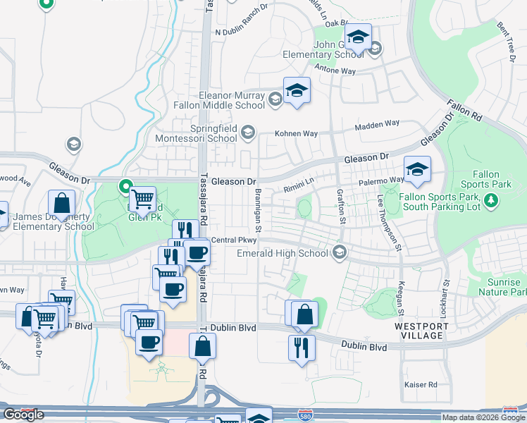 map of restaurants, bars, coffee shops, grocery stores, and more near 4753 Brannigan Street in Dublin