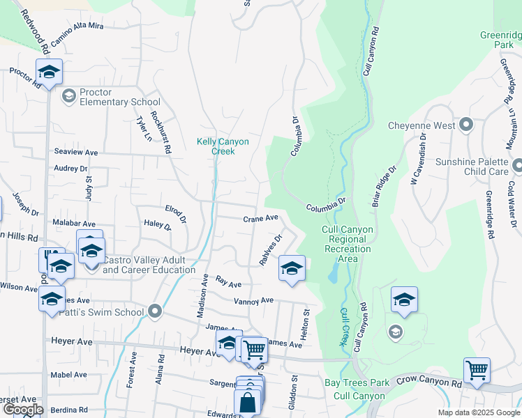 map of restaurants, bars, coffee shops, grocery stores, and more near in Castro Valley