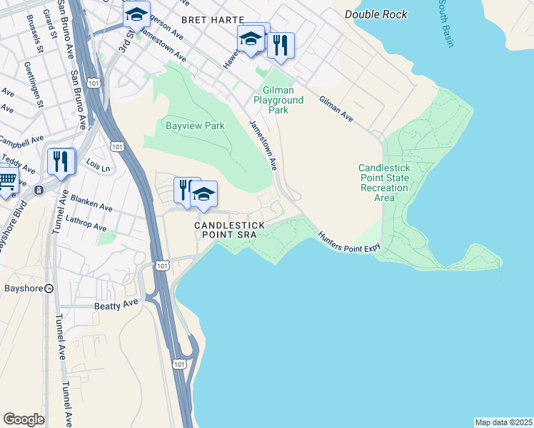 map of restaurants, bars, coffee shops, grocery stores, and more near 4010 Crescent Way in San Francisco