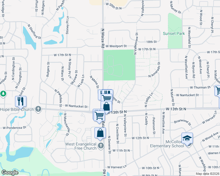 map of restaurants, bars, coffee shops, grocery stores, and more near 10234 Alamo Court in Wichita