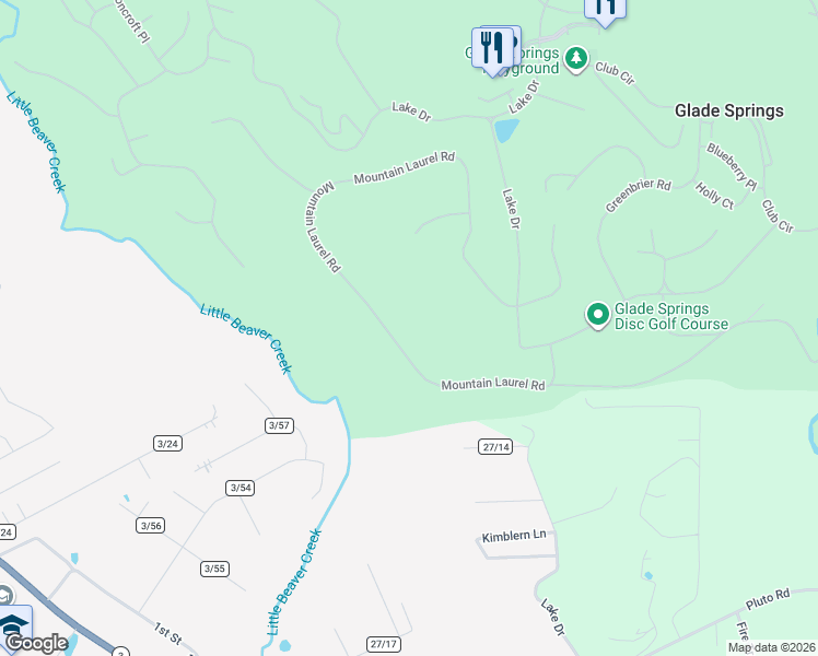 map of restaurants, bars, coffee shops, grocery stores, and more near 217 Mountain Laurel Road in Daniels