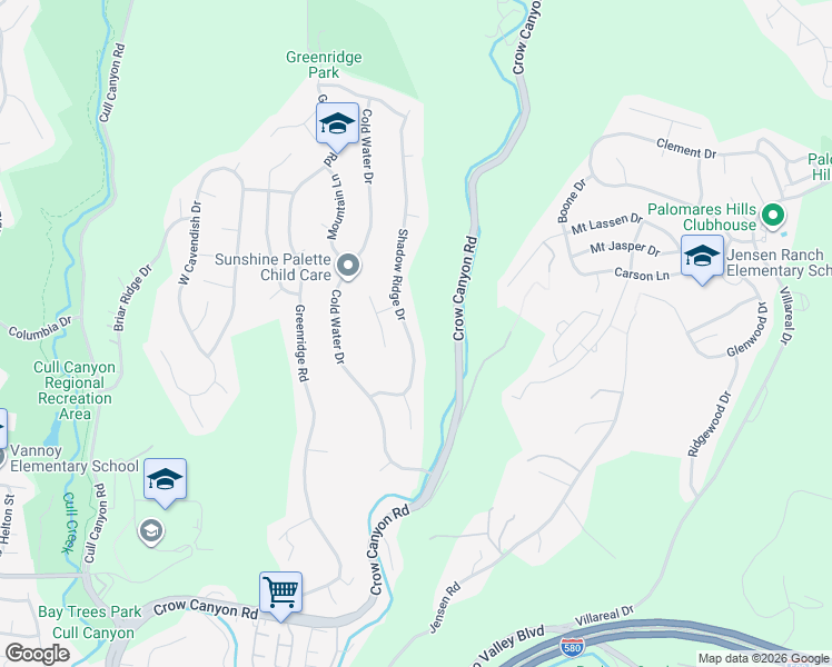 map of restaurants, bars, coffee shops, grocery stores, and more near 5679 Shadow Ridge Drive in Castro Valley