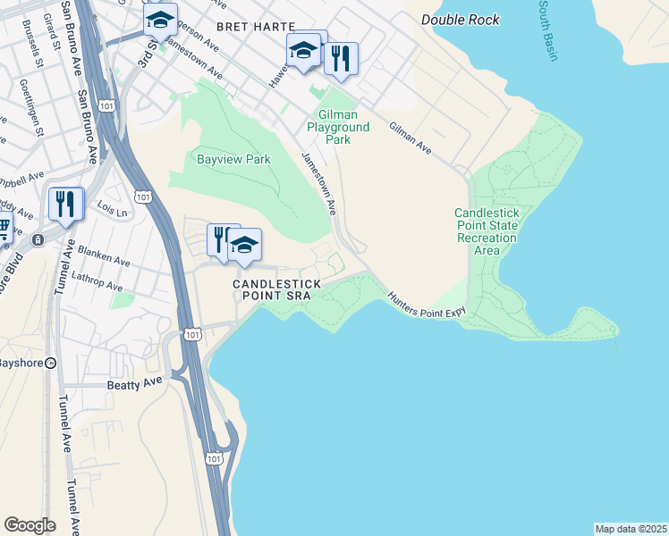 map of restaurants, bars, coffee shops, grocery stores, and more near 4010 Crescent Way in San Francisco
